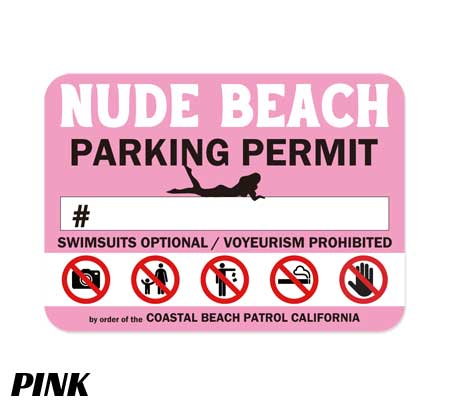 ヌードビーチ パーキングパーミット ステッカー 車 アメリカン おしゃれ 面白い かっこいい 駐車許可証 NUDE BEACH 裏貼りタイプ ピンク | 
