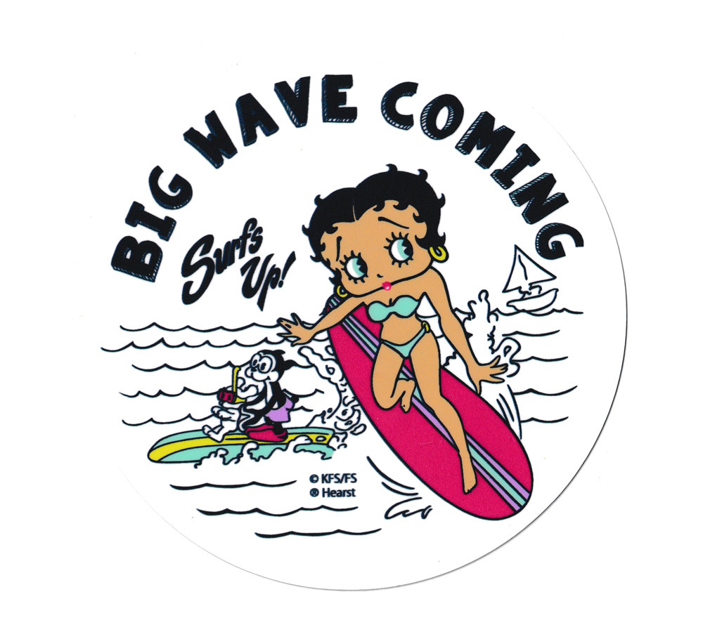 ベティ・ブープ ステッカー おしゃれ かわいい キャラクター アメリカ サーフィン ハワイアン 車 バイク BETTY BOOP BIG WAVE COMING｜planfirst