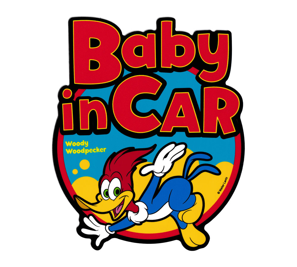 ウッディー・ウッドペッカー ステッカー アメリカン キャラクター アメリカ かわいい 赤ちゃん 乗ってます BABY IN CAR ラウンド｜planfirst