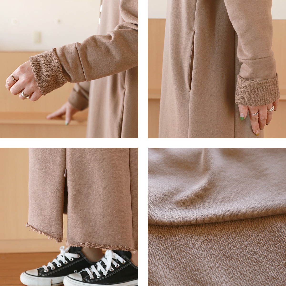 KALNA（カルナ）吊り裏毛スウェット フーデット マキシワンピース