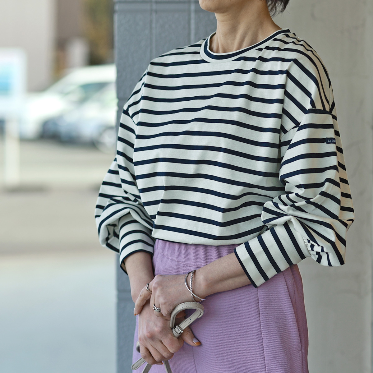 Le MARAIS (ル マレ) コットンボーダー パフスリーブカットソー