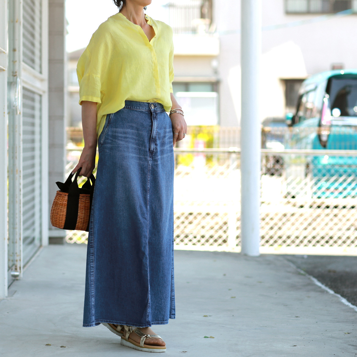 120% lino 120％lino(120％リノ) バンドカラー リラックス リネン 