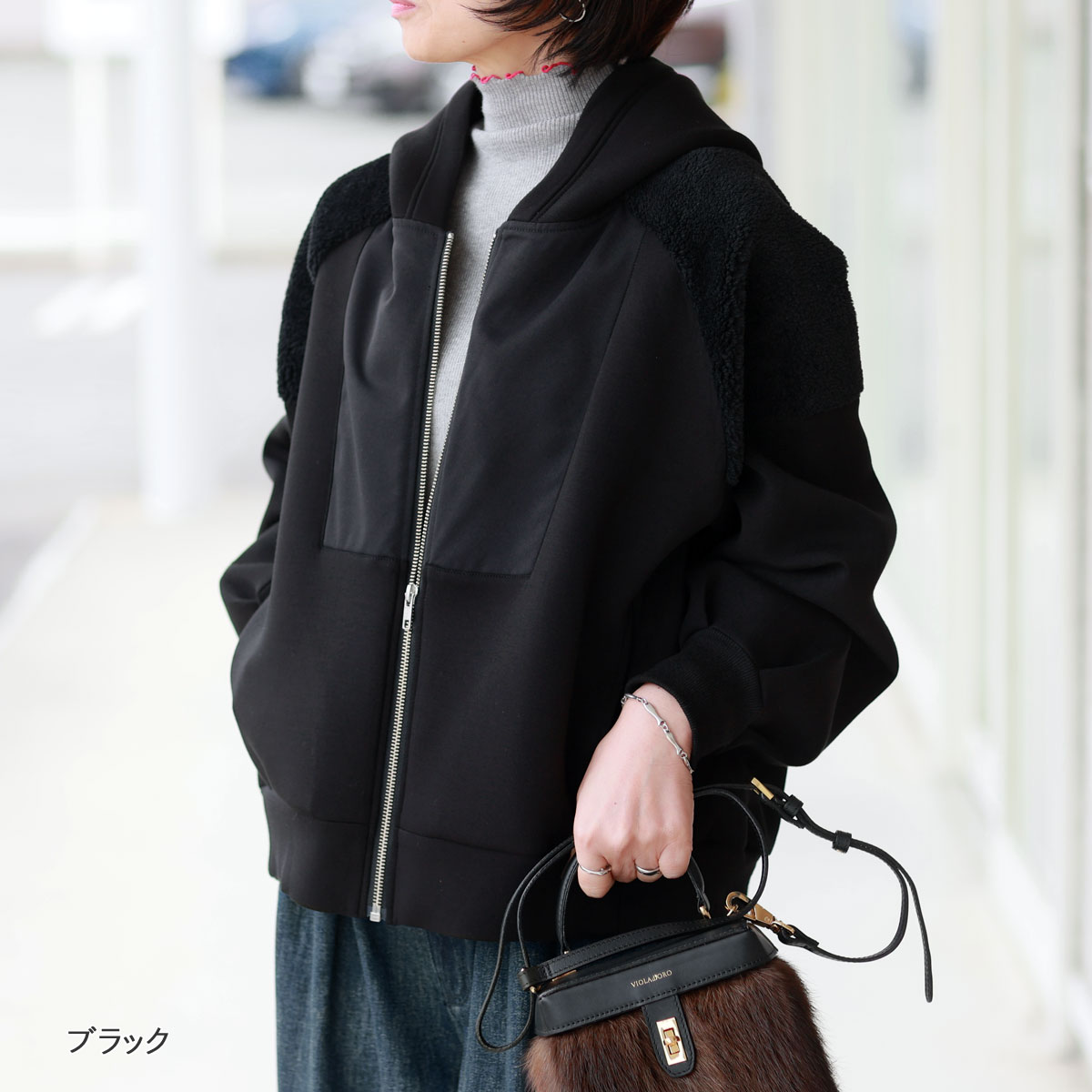 Srieee (シュリ) ボア切替 コクーンフーデットブルゾン : planino 