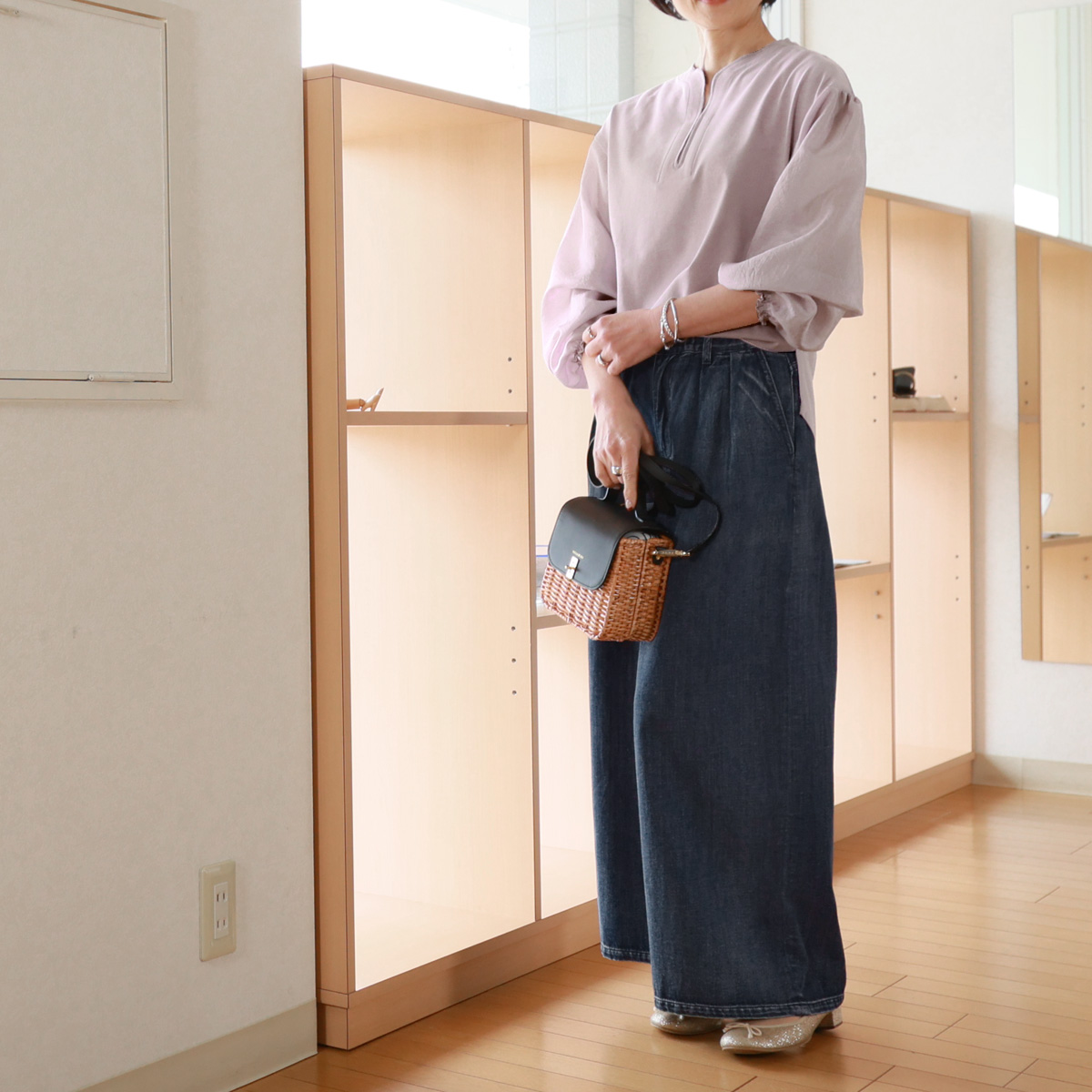 【 7/10 20:00〜！ SUMMER SALE 】Munich (ミューニック)　シアー＆ワッシャーパフスリーブ キーネック カットソー Munich 【 7/10 20:00〜！ SUMMER SALE 】Munich (ミューニック