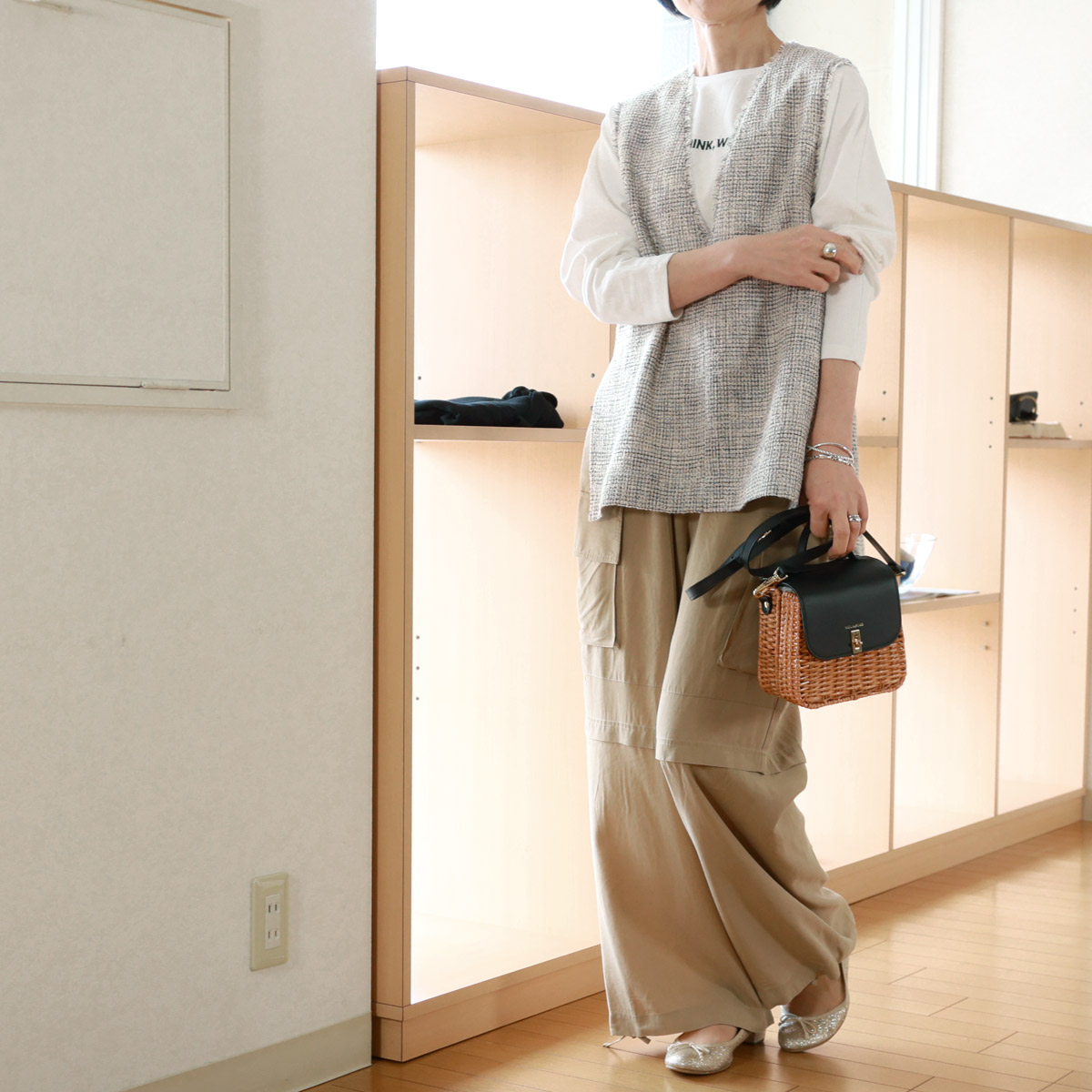 Cafune（カフネ） エアリーツイード Vネック リラックスジレ