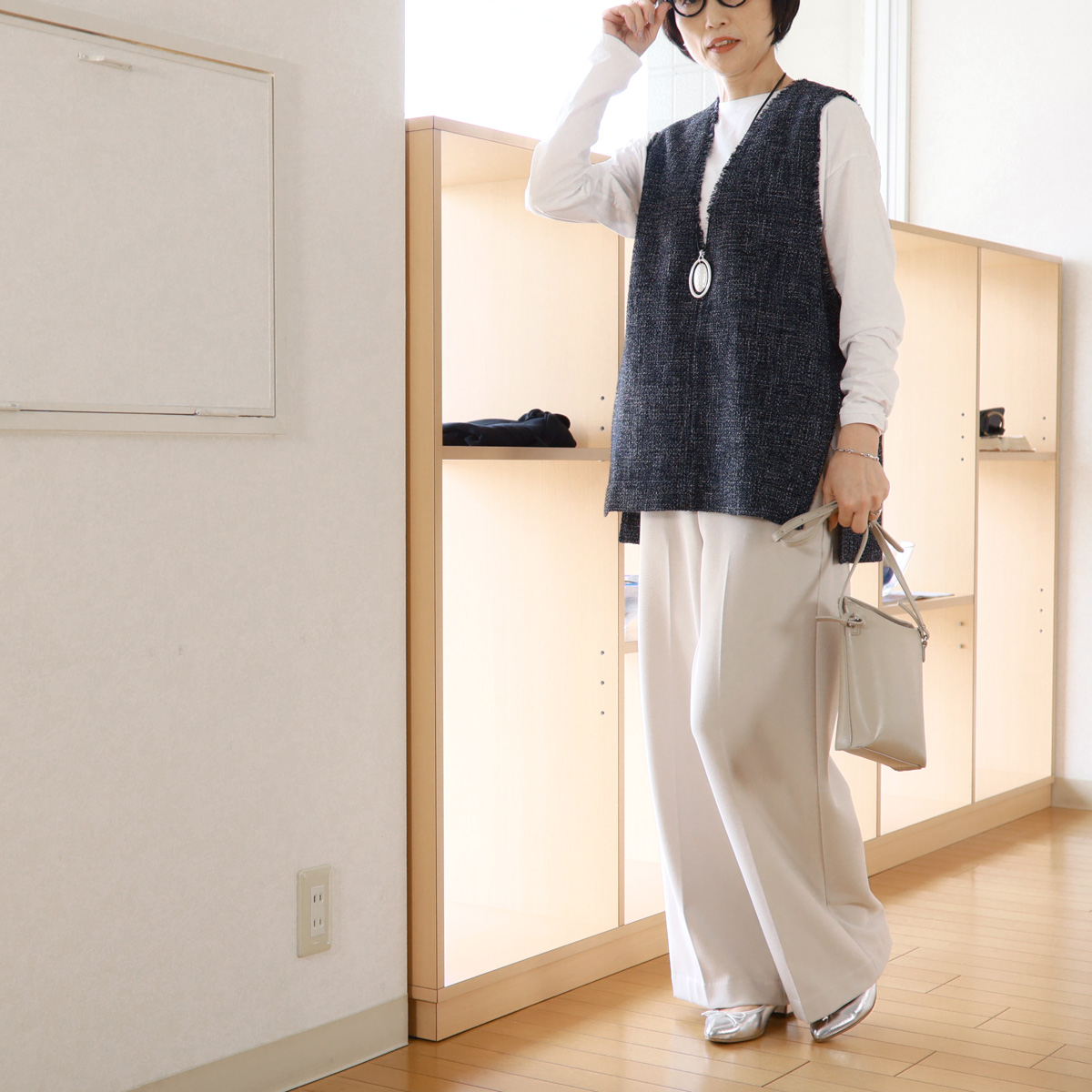 Cafune（カフネ） エアリーツイード Vネック リラックスジレ