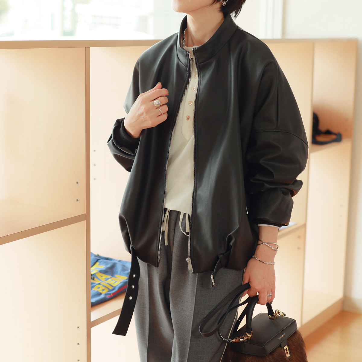 Margaux Vintage ノーカラージャケット ダークネイビー ライトダブルクロス ノーカラージャケット （ノーカラー