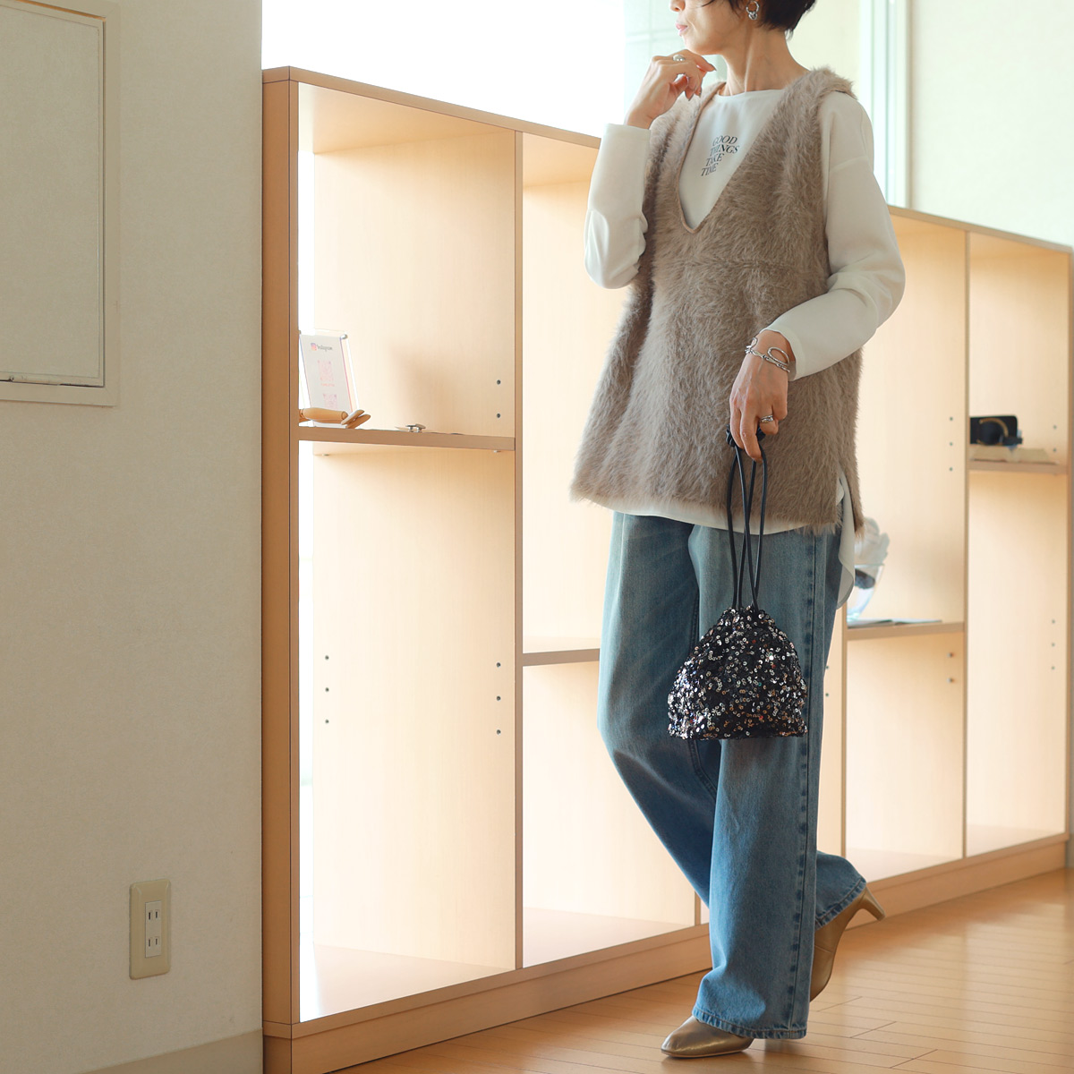 siro de labonte (シロ デラ ボンテ) 2FACE エコシャギーニット ジレ