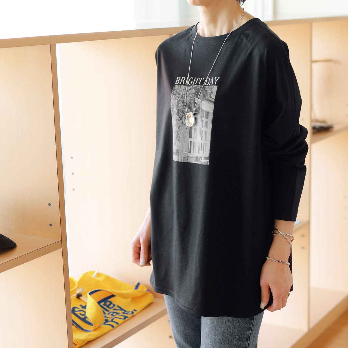 【 7/10 20:00〜！ SUMMER SALE 】Dignite collier (ディニテ・コリエ)　フォト＆レタープリント 2FaceルーミーTee