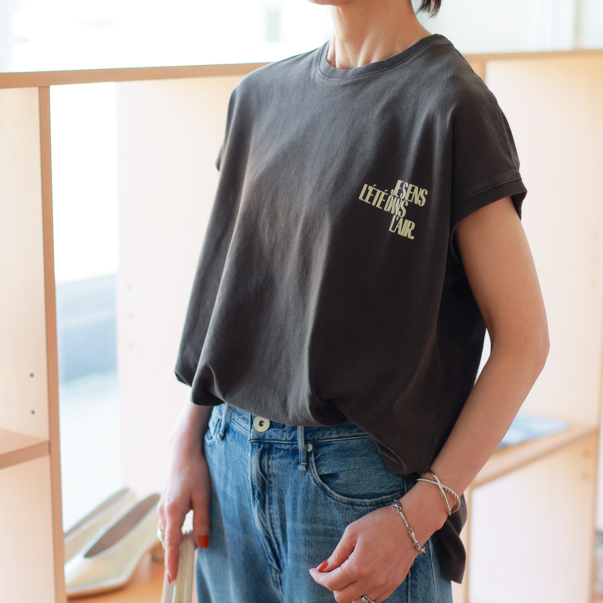 upper hights (アッパーハイツ)　ウォッシュド　ビフィージャージ　ルーミーフレンチスリーブ　トップス　BIG NO SLEEVE TEE