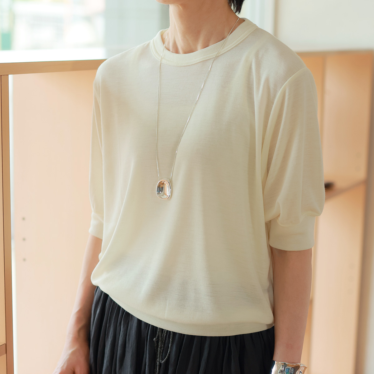 MANON（マノン） 調温・調湿コンフォートジャージ セミパフスリーブTee 