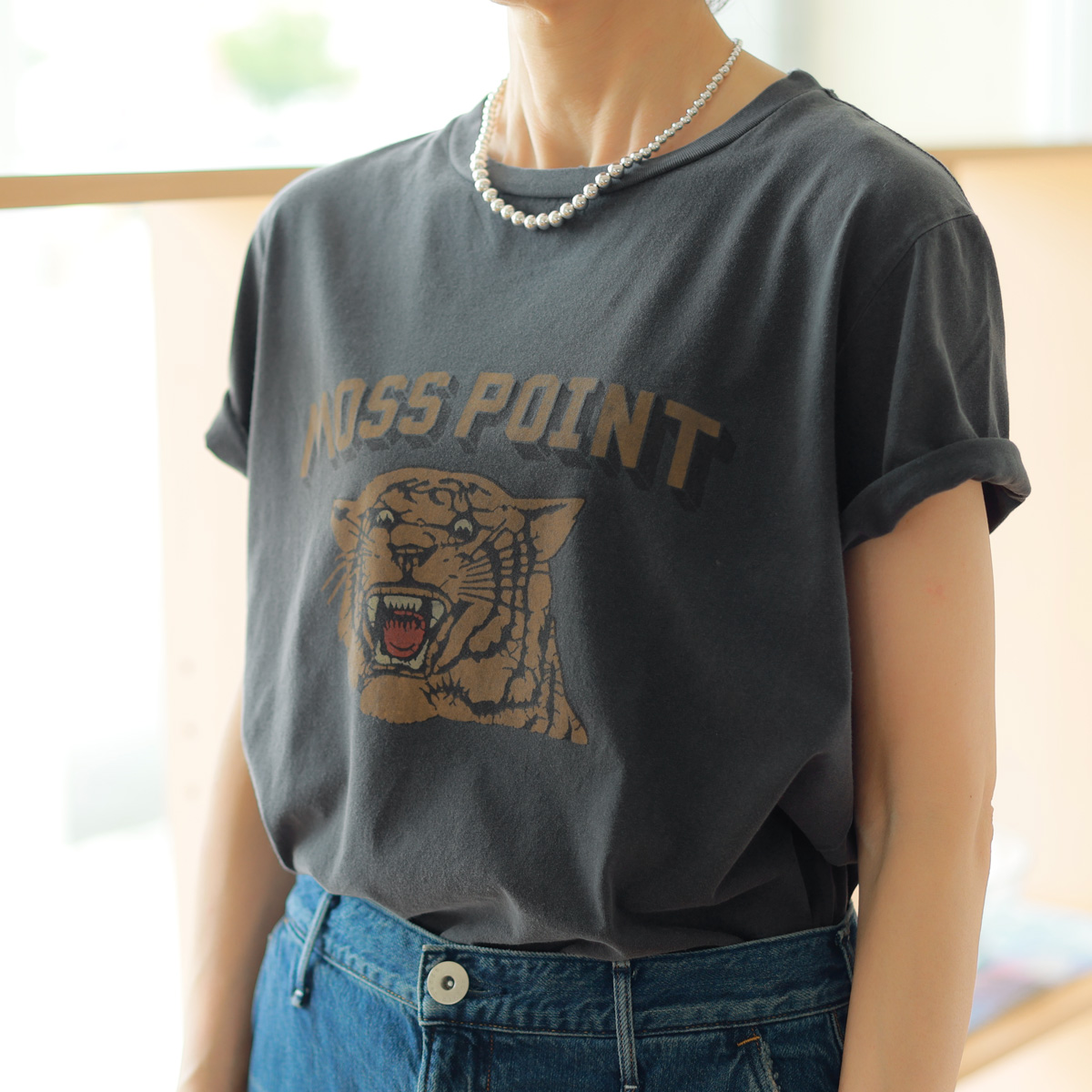 REMI RELIEF (レミレリーフ)　オーガニックコットン  ヴィンテージライクTee =MOSS POINT=
