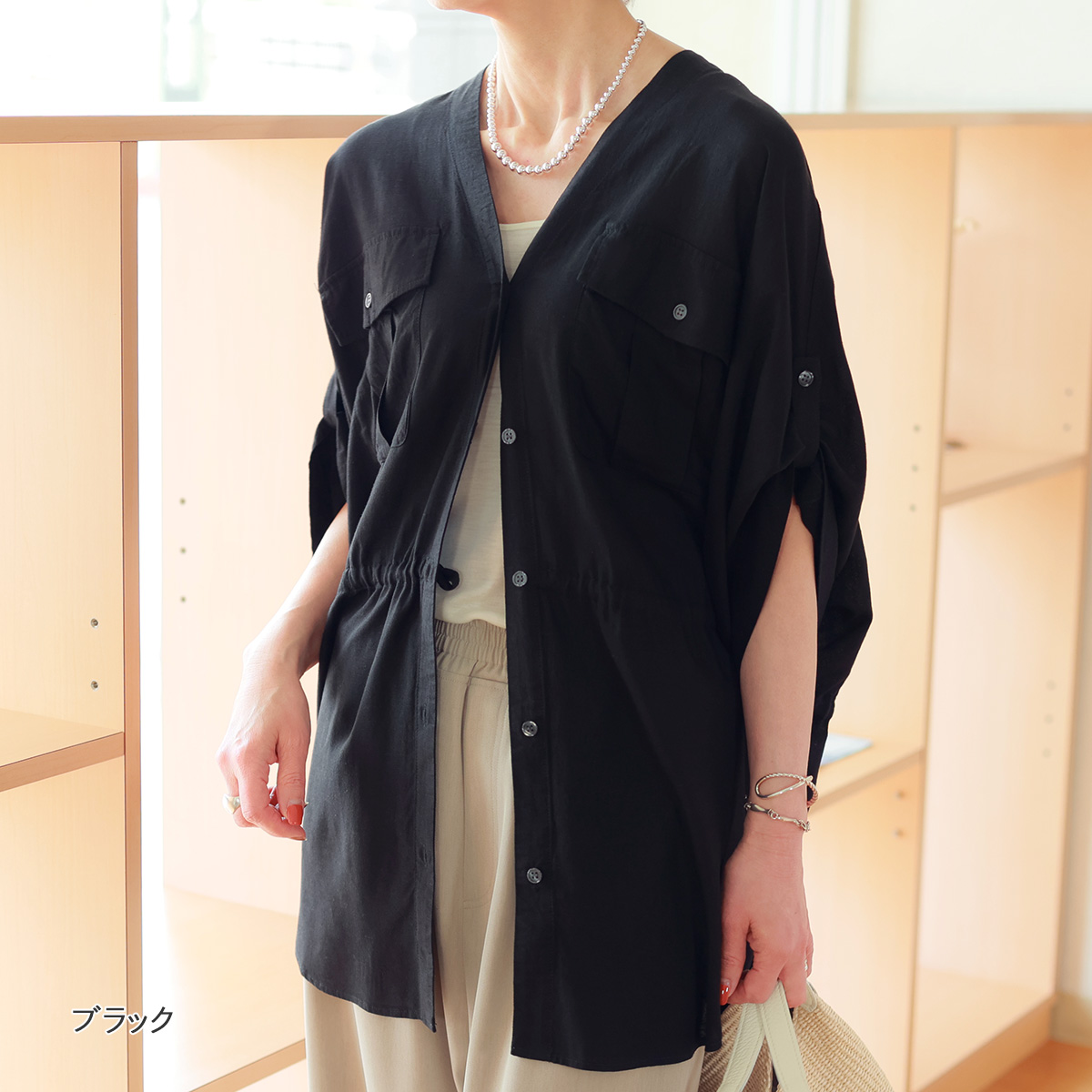 Boutique Ordinary (ブティーク オーディナリー) 　バンドカラー＆ラグランキャンディースリーブ 　リラックス　シャツ of-s108_mbtop.jpg