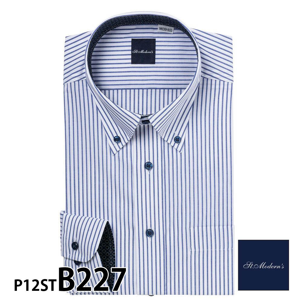 ワイシャツ メンズ 長袖 形態安定 形状記憶 スリム型 St.Moderns P12S1ST04
