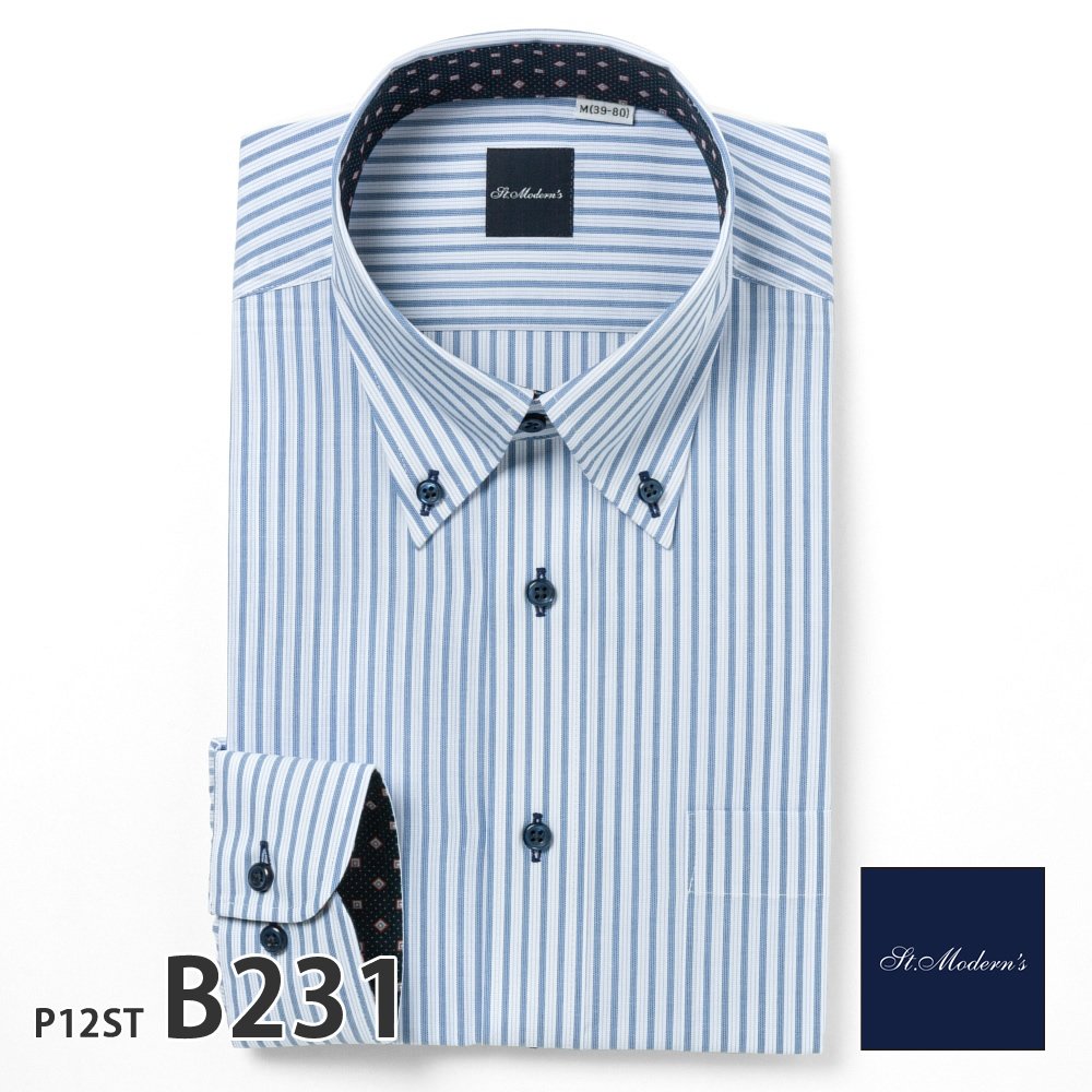 ワイシャツ メンズ 長袖 形態安定 形状記憶 スリム型 St.Moderns P12S1ST05