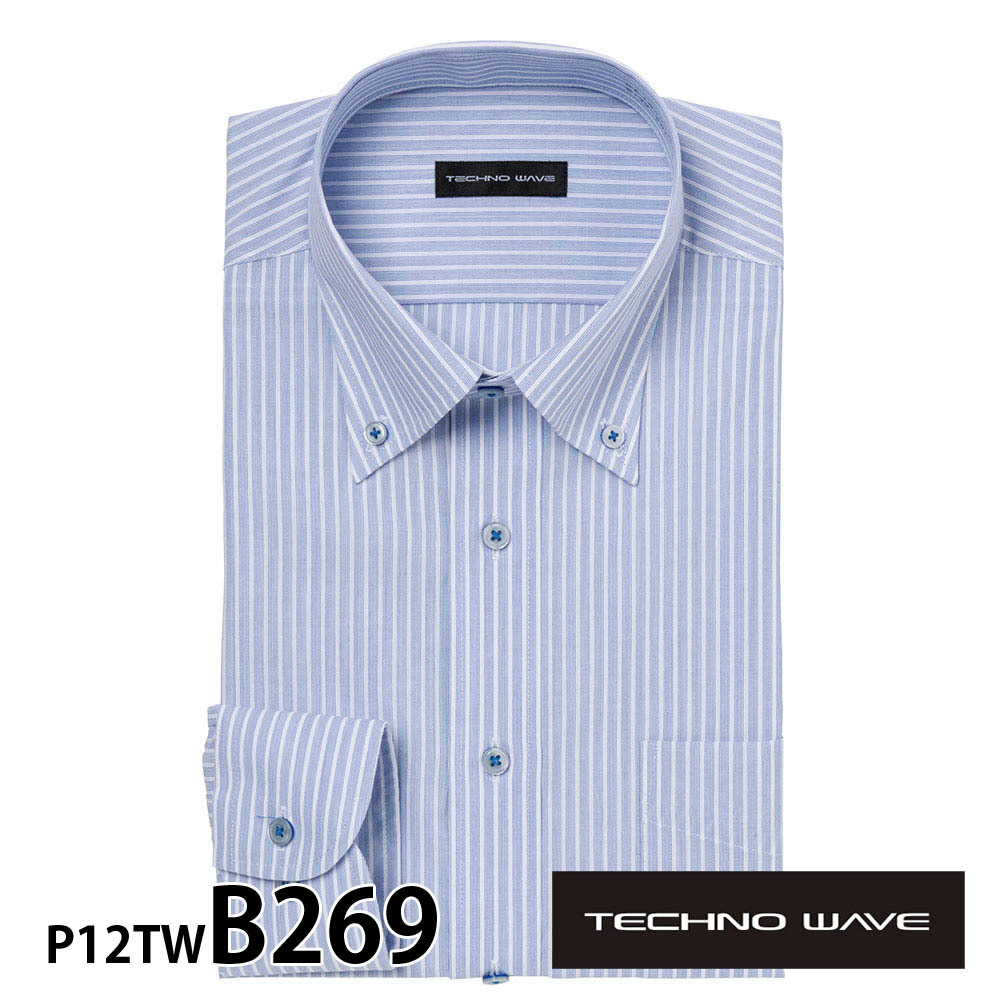 ワイシャツ メンズ 長袖 形態安定 形状記憶 スリム型 TECHNOWAVE P12S1TW07