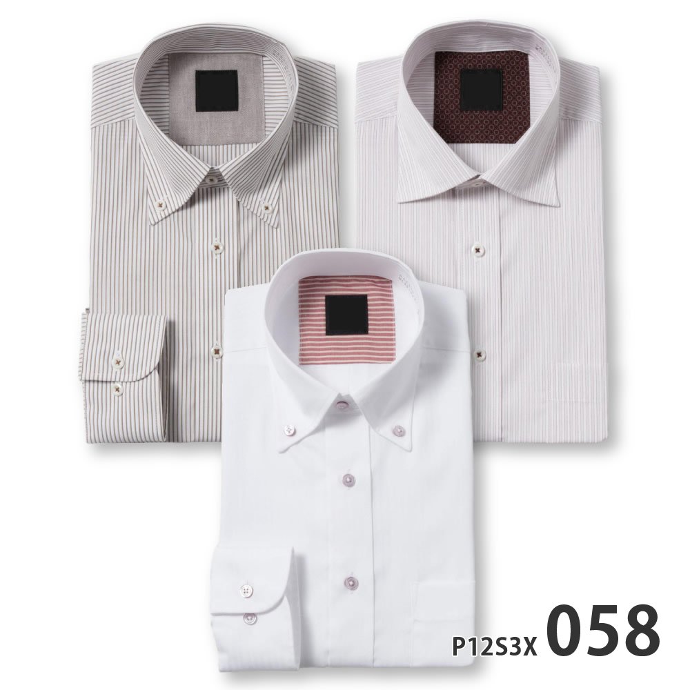 ワイシャツ 長袖 形態安定 メンズ Yシャツ カッターシャツ ドレスシャツ セット ビジネスシャツ ボタンダウン セミワイド 標準 PLATEAU P12S3X003｜plateau-web｜02