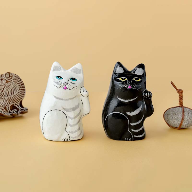 【※ハンドメイド作品】猫のアビー amabro インドの招き猫 アマブロ PAPER MACHE CAT DOLL ペーパー