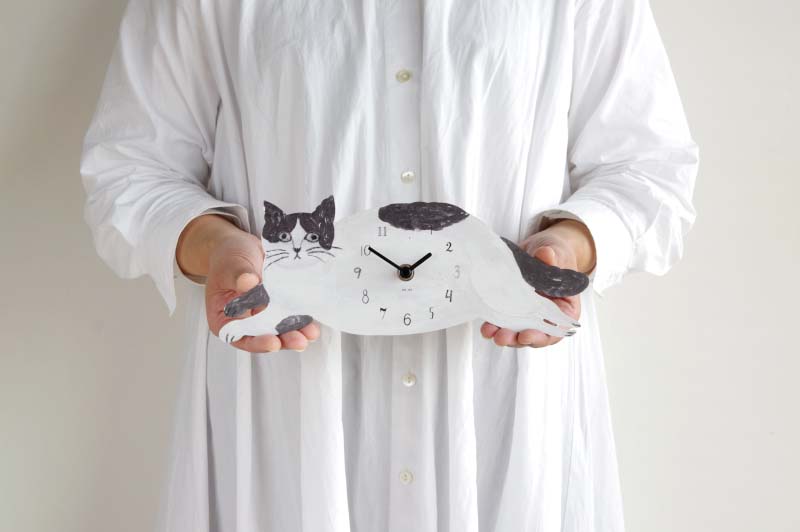 松尾ミユキ ダイカットクロック グレー キャット Diecut Clock Gray