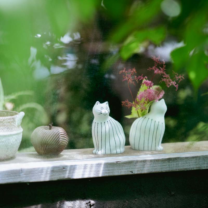 愛 編む 磁器猫 ひがし ちか zen to ゼント 花猫/色猫/線猫 花器 花瓶