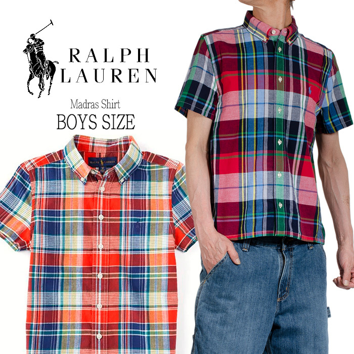 ラルフローレン RALPH LAUREN 半袖シャツ メンズ レディース 刺繍 マドラスチェック シャツ 小さいサイズ ストリート ポニー刺繍  ブルーパープルマルチ
