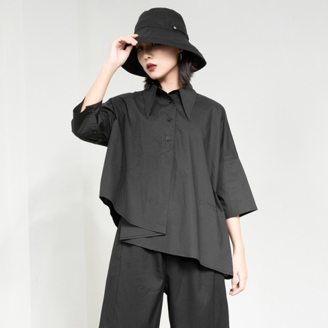 シャツ トップス レディース モード系 半袖 7分袖 個性的 ブラウス