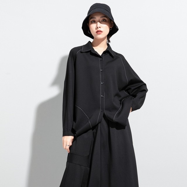 シャツ レディース トップス モード 長袖 個性的 アシンメトリー 不