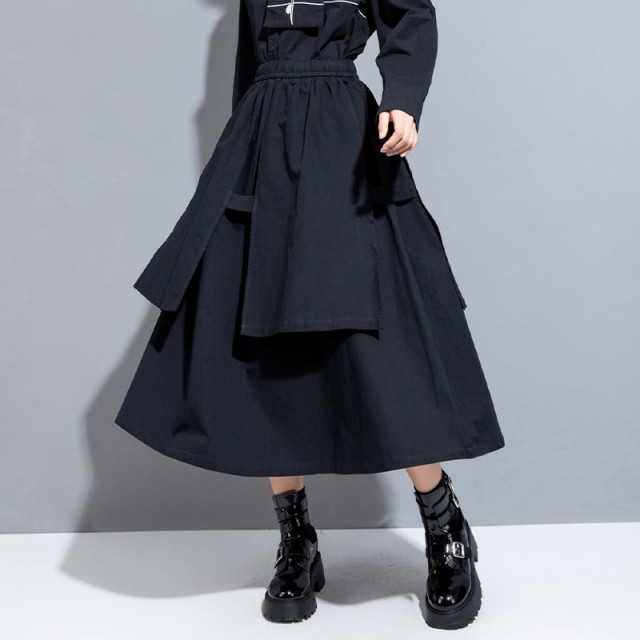 ❤️美品❤️韓国 モード系 フレアーロングスカート★フィリップ モノトーン 白黒 ロングスカート レディース 個性的 モード系 ロング ボトムス A