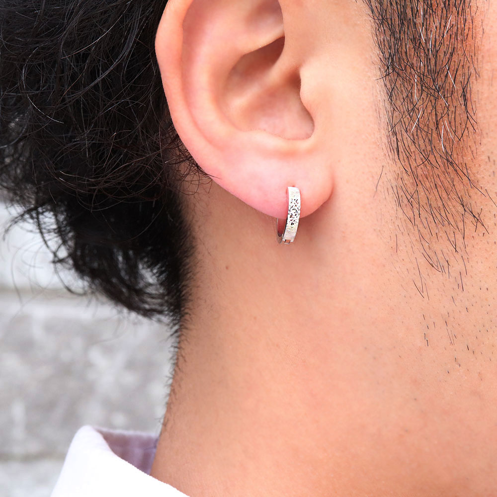 フープピアス メンズ ピアス リング プラチナ フープ 小さめ 中折れ式 片耳 2月誕生石 メンズアクセサリー