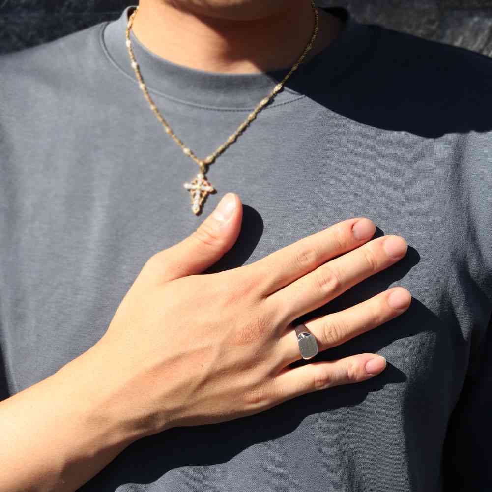 Pt850プラチナ 印台 リング・指輪 ダイヤモンド0.22ct 20号 17.2