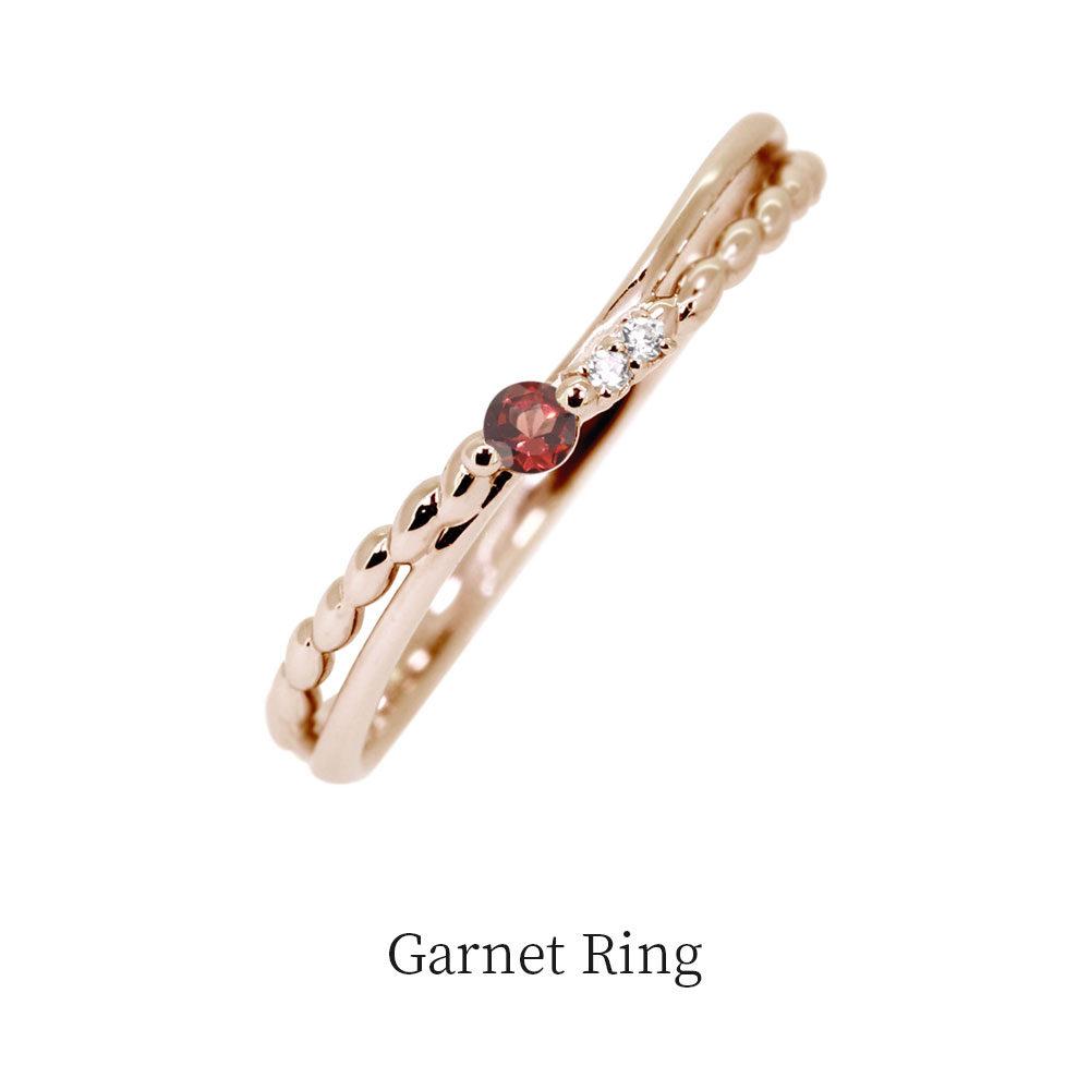 ガーネット 指輪 レディース シンプル リング 10金 10k ピンキーリング