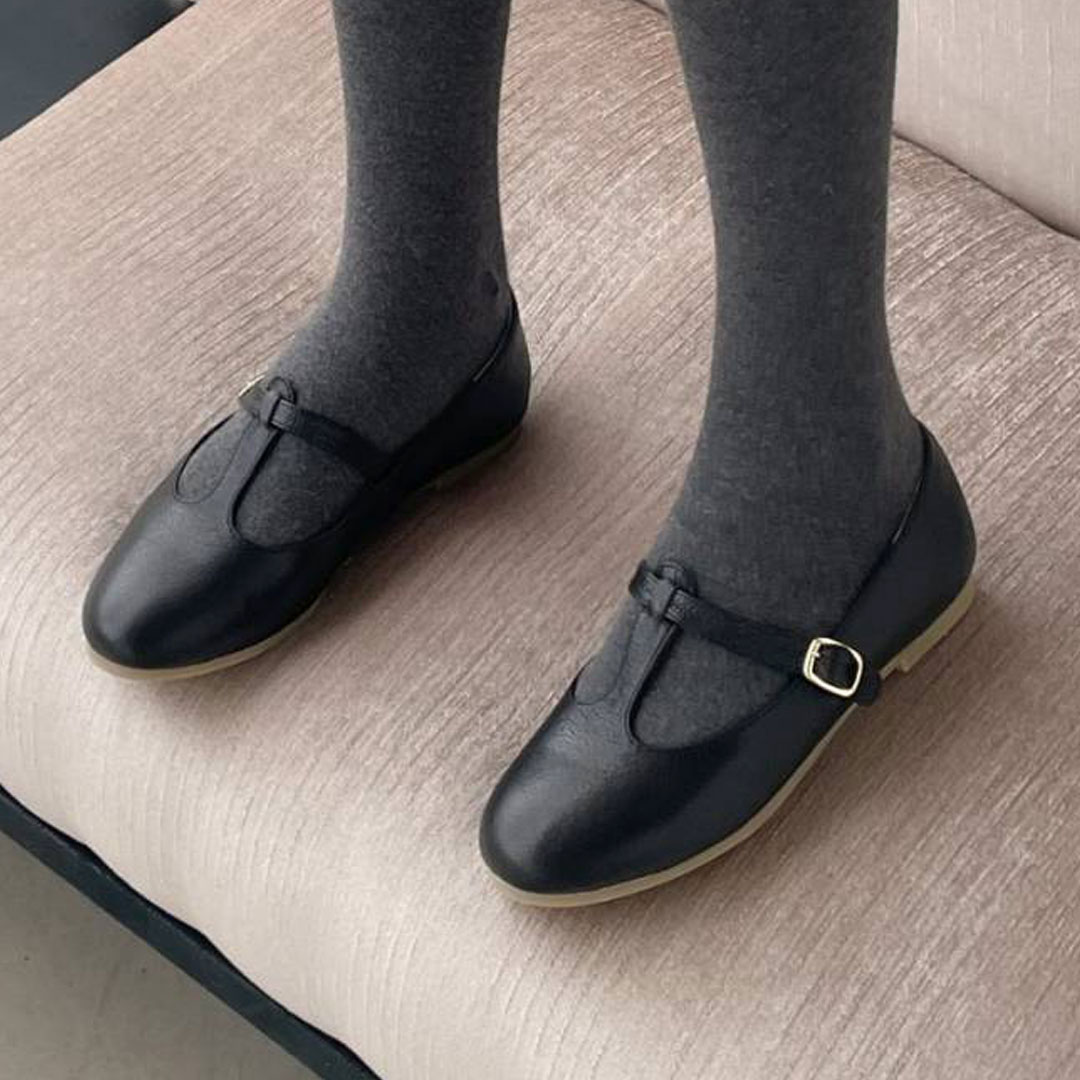 フラットシューズ 本革 Tストラップパンプス ストラップパンプス