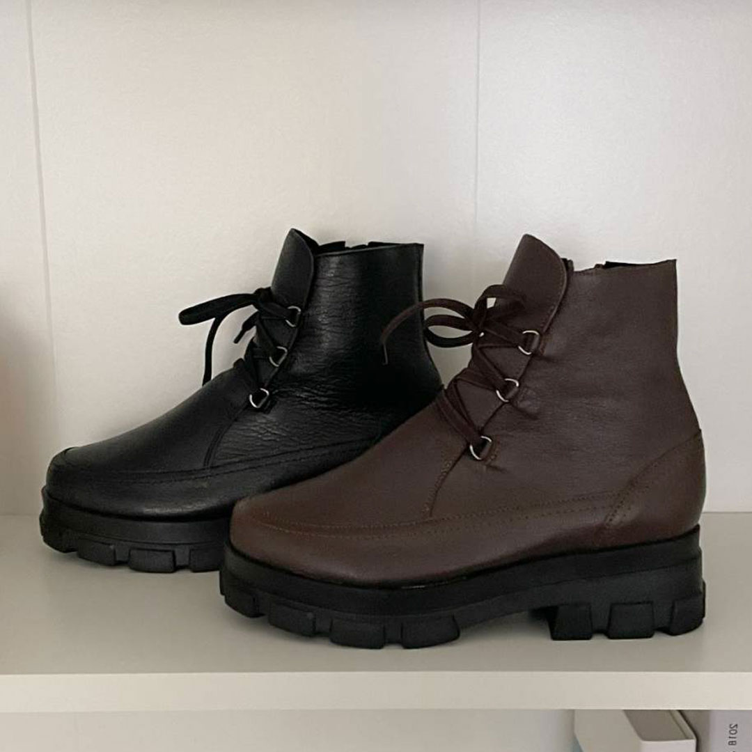 厚底ブーツ ショートブーツ レディース ワークブーツ 本革 レース