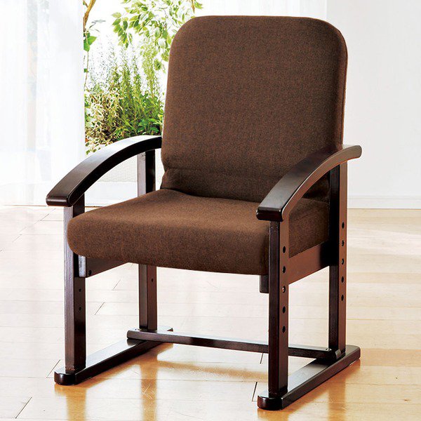 座椅子 フロアチェア 〔高座椅子 ブラウン〕 背部3段階 リクライニング 肘付き 高さ調節可 フロア チェア 座いす パーソナルチェア リビングチェア 腰掛け椅子…｜plus-one-kagu