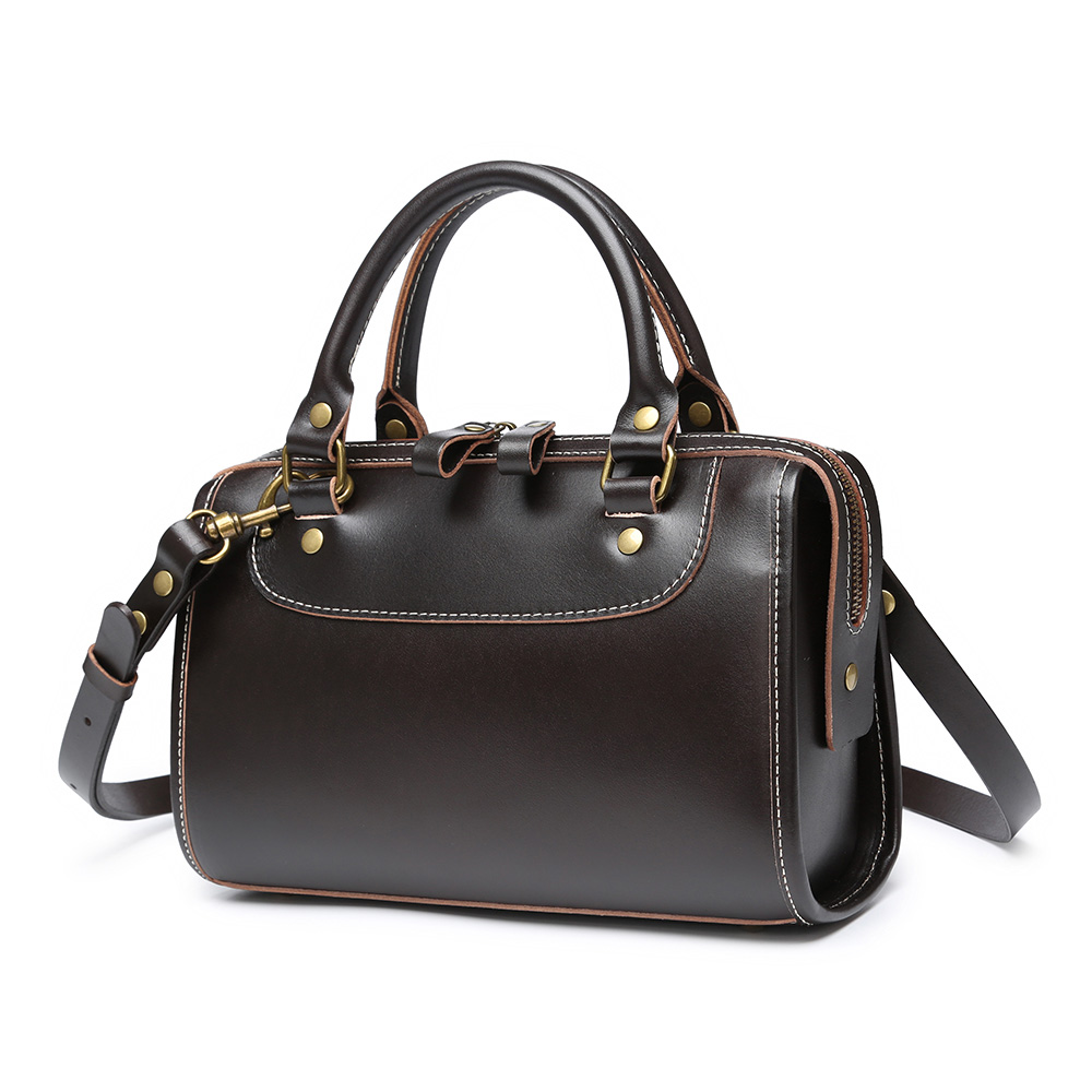 ボストンバッグ ミニボストン ダークブラウン ハンドバッグ レザー 本