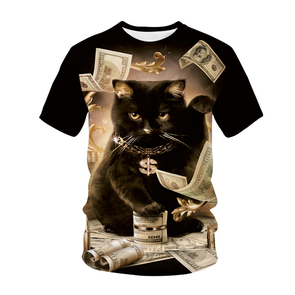 猫 猫柄 Ｔシャツ 黒猫 招き猫 ティーシャツ テーシャツ 3D 大きい