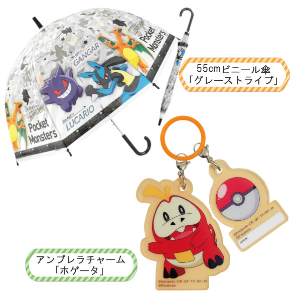 キャラクターキーホルダーまとめ売り ポケモン チャームセット 子供ビニール傘 55cm グレーストライプ