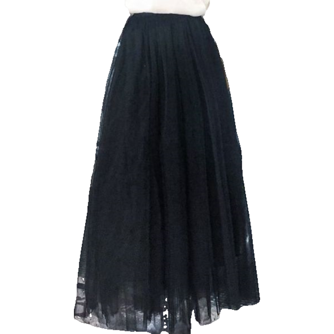 チュールスカート ロング マキシ ミモレ丈 レディース Aライン フレア ウエストゴム 裏地あり 無地 春夏 体型カバー ふんわり | plusnao | 02