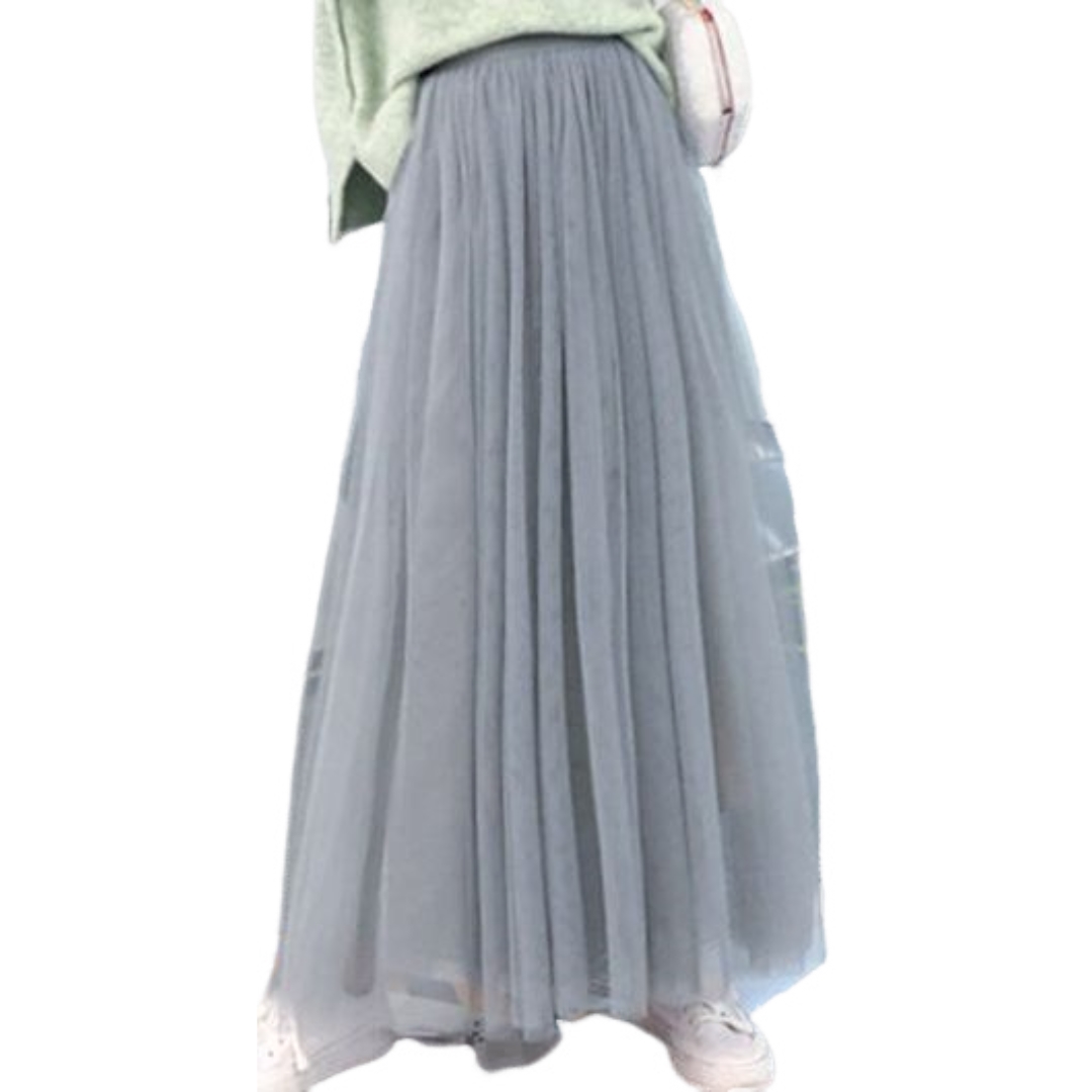 チュールスカート ロング マキシ ミモレ丈 レディース Aライン フレア ウエストゴム 裏地あり 無地 春夏 体型カバー ふんわり | plusnao | 01