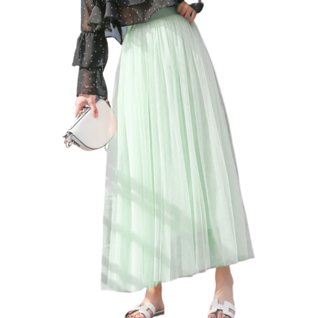 チュールスカート ロング マキシ ミモレ丈 レディース Aライン フレア ウエストゴム 裏地あり 無地 春夏 体型カバー ふんわり | plusnao | 07