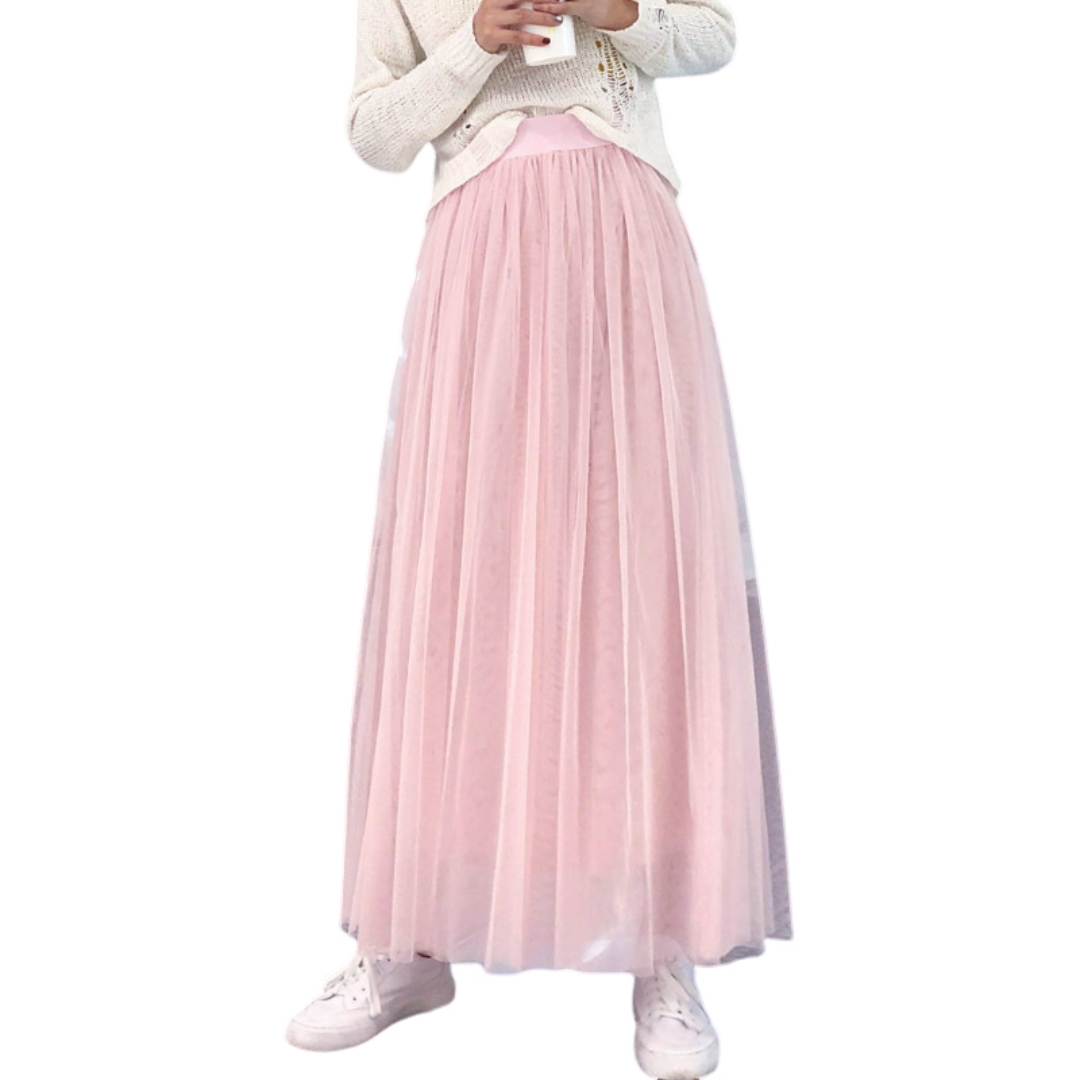 チュールスカート ロング マキシ ミモレ丈 レディース Aライン フレア ウエストゴム 裏地あり 無地 春夏 体型カバー ふんわり | plusnao | 05