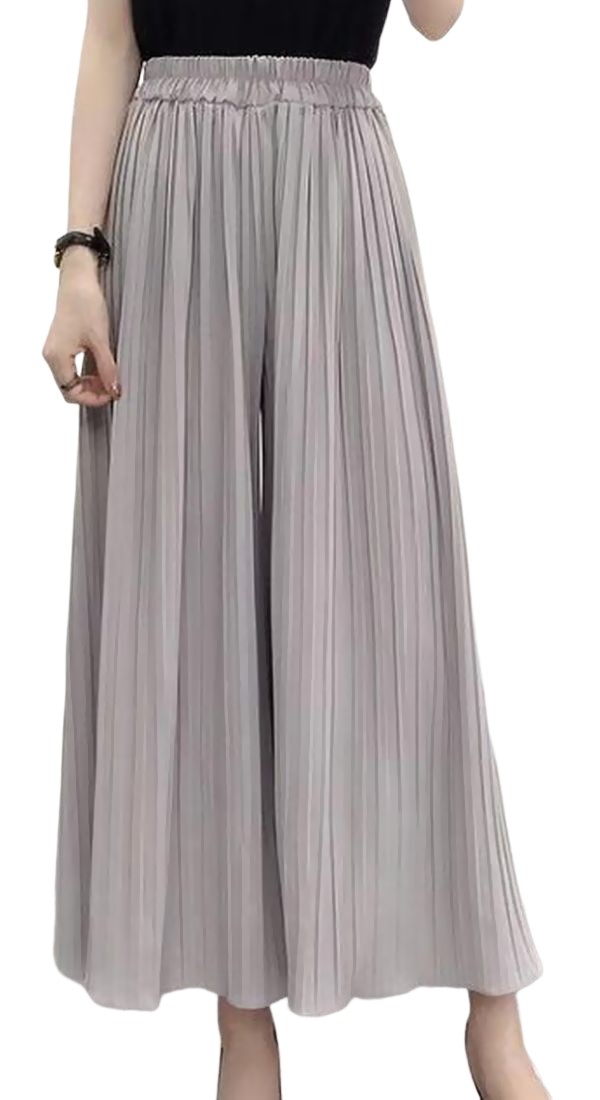 ガウチョパンツ ワイドフレアパンツ スカーチョ シフォン ロングパンツ プリーツパンツ 9分丈 レディース 女性 婦人 ボトムス 長ズボン ふんわり | plusnao | 04
