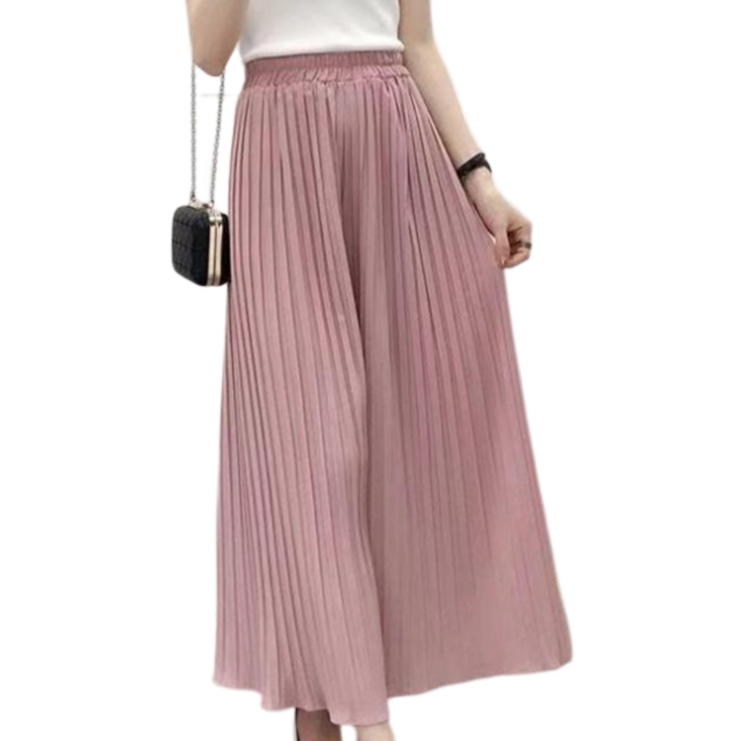 ガウチョパンツ ワイドフレアパンツ スカーチョ シフォン ロングパンツ プリーツパンツ 9分丈 レディース 女性 婦人 ボトムス 長ズボン ふんわり | plusnao | 03