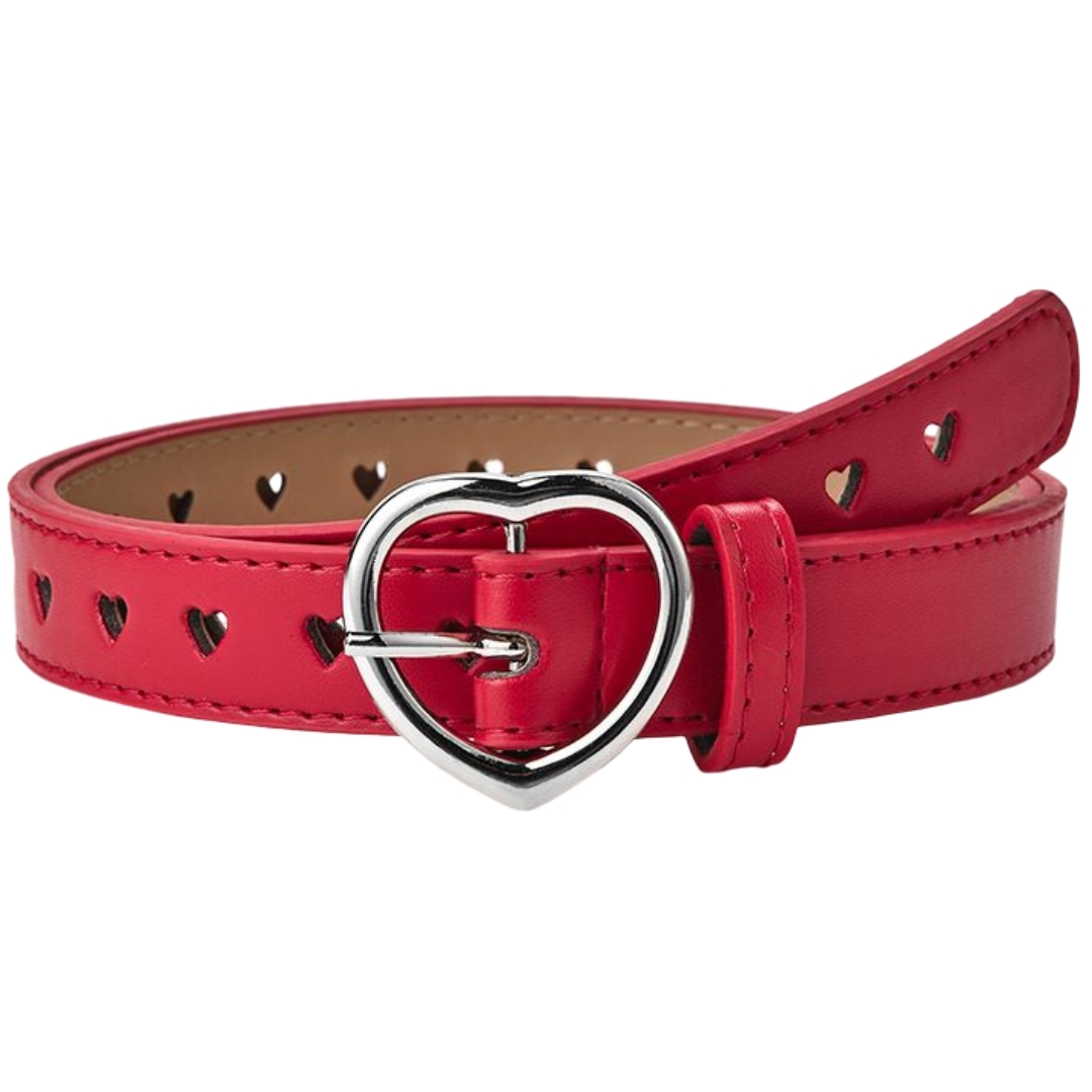 ベルト キッズ 子供用 女の子 ハート フェイクレザー レザー調 ウエストマーク おしゃれ かわいい ピンク ブラック ホワイト レッド | plusnao | 01