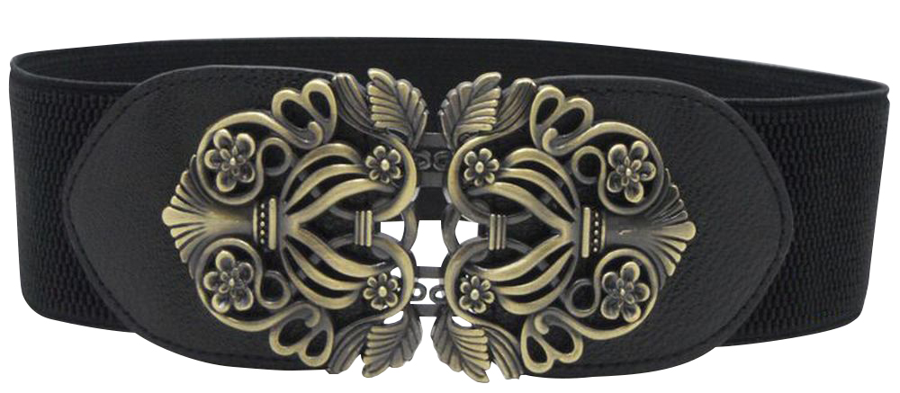 ベルト レディース 太い 太め ウエストバンド 伸縮性あり ファッションアクセント 大き目めバックル ベルト穴なし 花柄 革 レザー おしゃれ 可愛い プラスナオ Paypayモール店 通販 Paypayモール