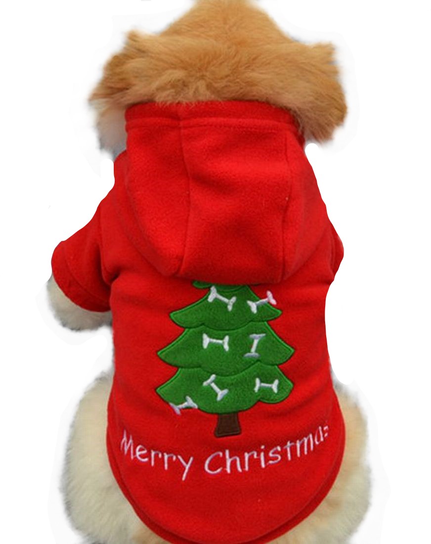 ドッグウェア クリスマス メリークリスマス ツリー パーカー プルオーバー フード付き ペット用 服 犬 愛犬 ペット ペット用品 袖あり スポーティ｜plusnao｜02