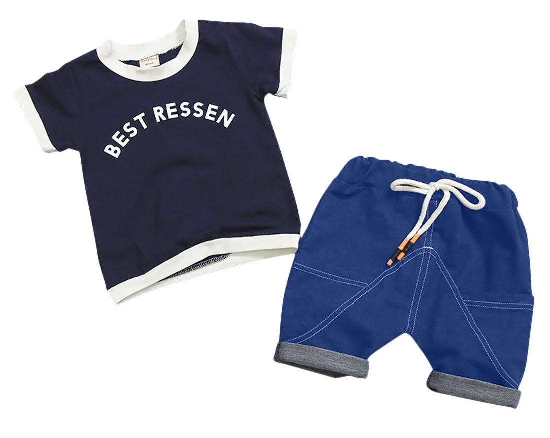 セットアップ 上下セット Tシャツ ズボン キッズ ベビー 子供服 シャツ 男の子 女の子 こども 半袖 ジーンズ デニム調 クルーネック 可愛い お | ブランド登録なし | 01