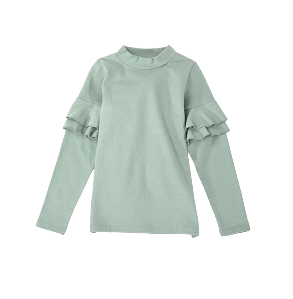 子供服 フリルトップス カットソー 袖フリル ロンT 長袖Tシャツ Tシャツ 無地 キッズ ジュニア 女の子 トップス シンプル ガーリー かわいい