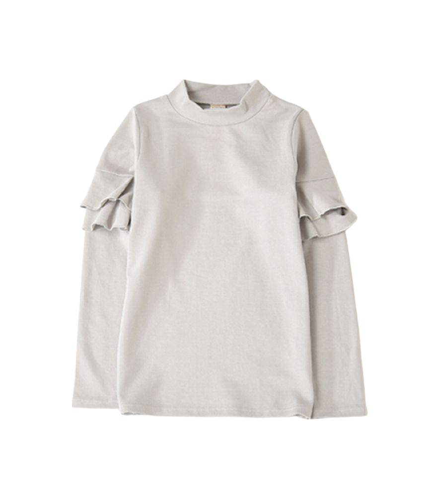 子供服 フリルトップス カットソー 袖フリル ロンT 長袖Tシャツ Tシャツ 無地 キッズ ジュニア 女の子 トップス シンプル ガーリー かわいい