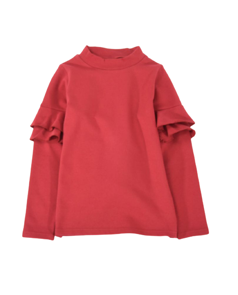 子供服 フリルトップス カットソー 袖フリル ロンT 長袖Tシャツ Tシャツ 無地 キッズ ジュニア 女の子 トップス シンプル ガーリー かわいい